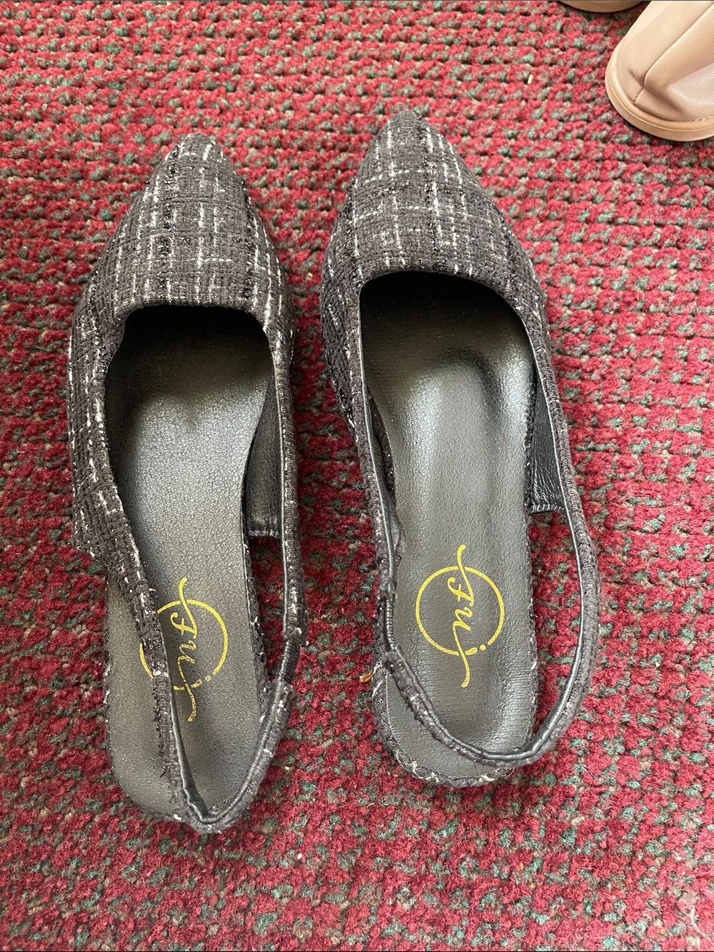 SHEIN Black Tweed Pointed Slingback Flats